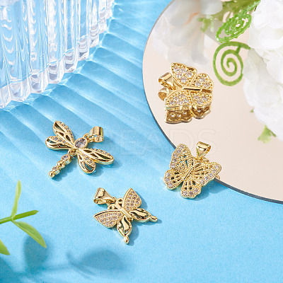 4Pcs 4 Styles Brass Micro Pave Clear Cubic Zirconia Pendants KK-TA0002-84-1
