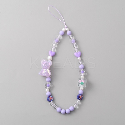 Bear Acrylic Beaded Mobile Phone Lanyard Wrist Strap FIND-WH0155-022-1