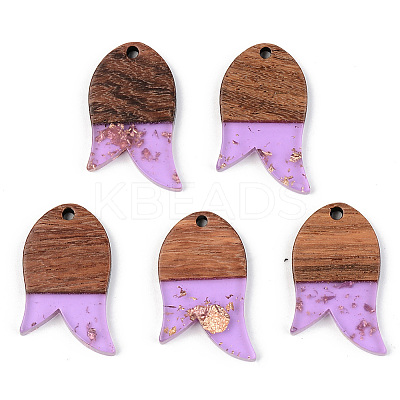 Transparent Resin & Walnut Wood Pendants RESI-S389-060B-B01-1