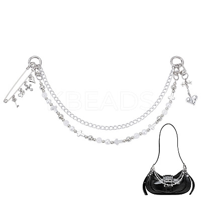 Aluminium Chains & Acrylic Beaded Double Layer Cross Purse Decorative Chains HJEW-NB00282-1