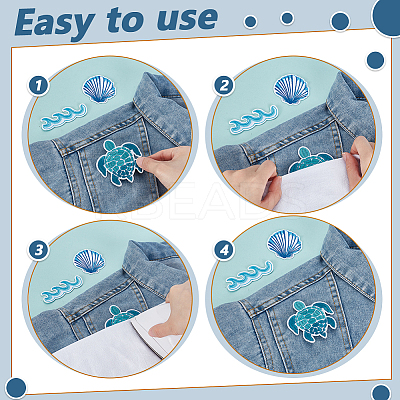22Pcs 11 Styles Ocean Theme Polyester Embroidery Sew on Cloth Patches PATC-GA0001-80-1