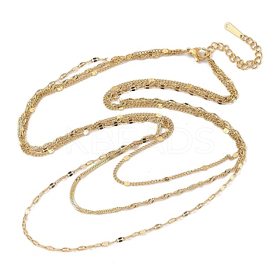 304 Stainless Steel 3 Layer Chain Necklaces for Women NJEW-Q027-01G-1