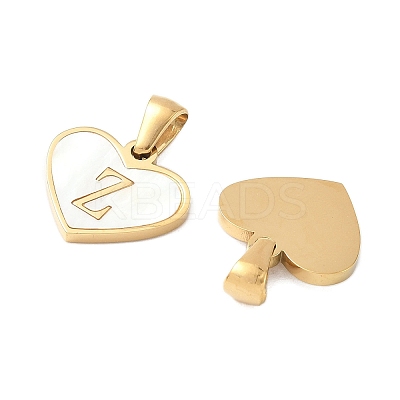 304 Stainless Steel Pave Natural White Shell Heart with Initial Slice Pendants STAS-R168-25G-Z-1