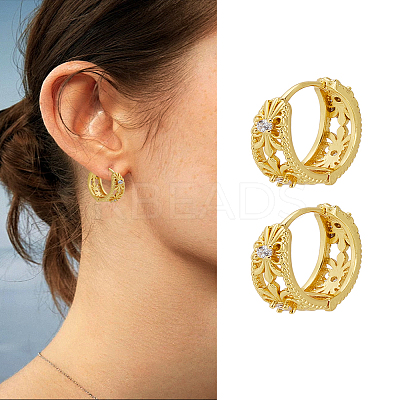 1 Pair Brass Micro Pave Clear Cubic Zirconia Hoop Earrings EJEW-LP0004-68G-1