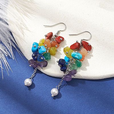 Natural Mixed Gemstone Chips Cluster Earrings EJEW-JE05467-1