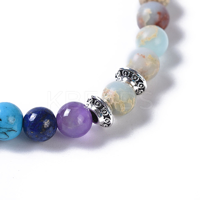 Two Loops Natural & Synthetic Gemstone Beads Warp Stretch Bracelets BJEW-JB04223-1