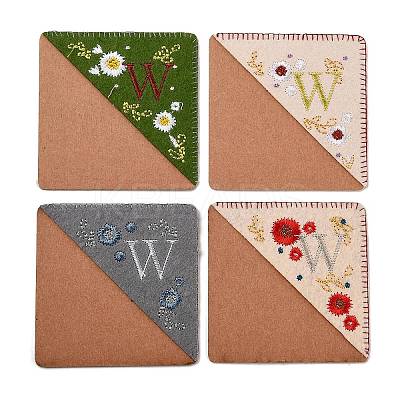 4Pcs Letter Personalized Hand Embroidered Corner Bookmarks JX587W-1