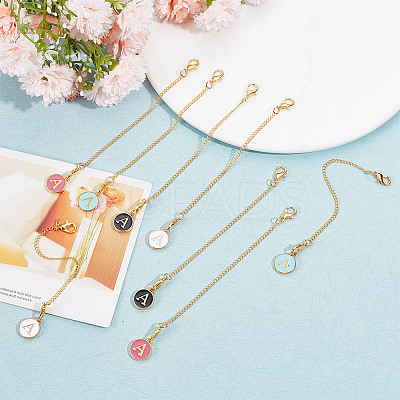 Flat Round with Letter A Alloy Enamel Pendant Decoration HJEW-AB00704-1