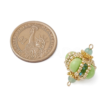 Dyed Synthetic Imperial Jasper & Handmade Glass Seed Beaded Rhombus Connector Charms PALLOY-MZ00960-04-1