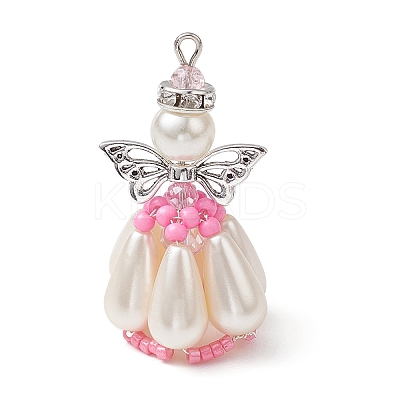 Pearlized Glass Pearl Beads Pendants PALLOY-MZ00487-05-1