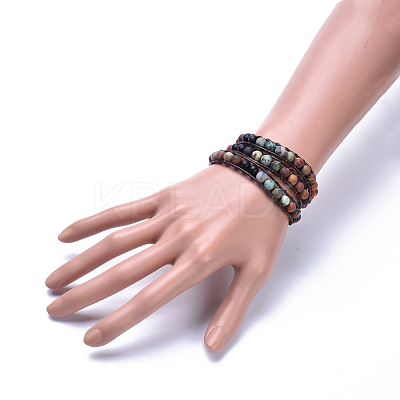 Three Loops Frosted Natural Gemstone Beads Wrap Bracelets BJEW-JB04246-1