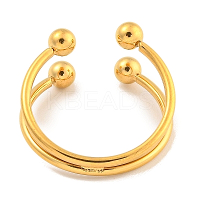 Ion Plating(IP) Round Ball 304 Stainless Steel Open Cuff Finger Rings for Women RJEW-P114-11G-1