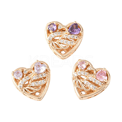 3Pcs 3 Colors Brass Micro Pave Cubic Zirconia Beads KK-YW0003-06-1