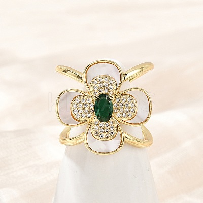 Brass Micro Pave Cubic Zirconia Cuff Rings for Women RJEW-F186-03G-1