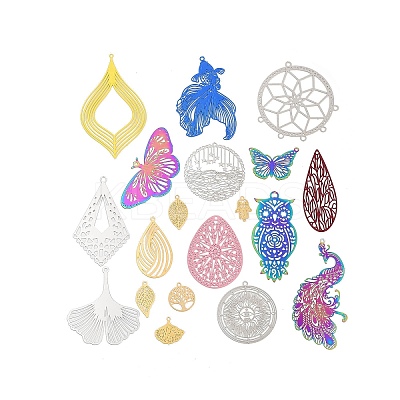 Stainless Steel Etched Metal Embellishments Pendants STAS-XCP0001-80-1
