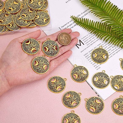 60Pcs Life of Tree Moon Charm Pendant Triple Moon Goddess Pendant Ancient Bronze for Jewelry Necklace Earring Making crafts JX339C-1
