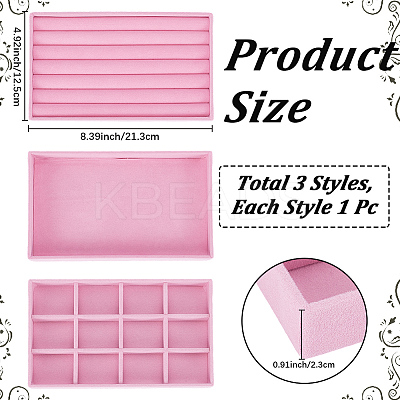 3Pcs 3 Styles Rectangle Velvet Display Trays ODIS-SP0001-16-1