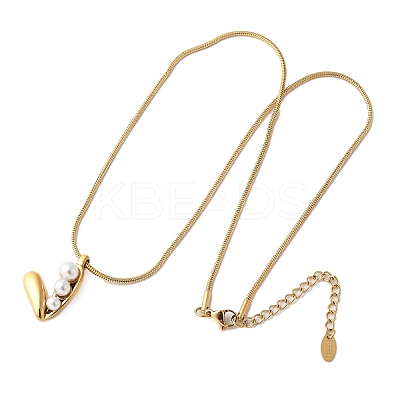 304 Stainless Steel & Glass Pearl Heart Pendant Necklaces for Women NJEW-U045-05G-1
