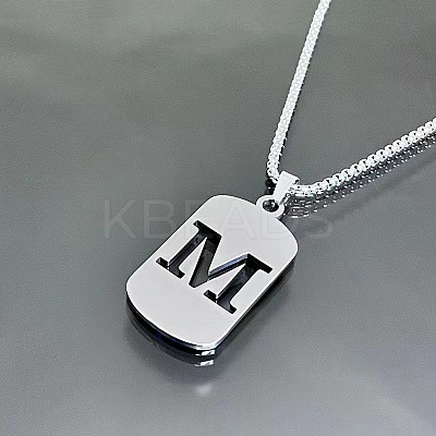 Rectangle with Laser Cut Letter 201 Stainless Steel Initial Pendant Necklaces WGA5E8C-13-1