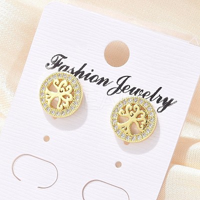 Brass Micro Pave Clear Cubic Zirconia Stud Earrings EJEW-P303-01B-G-1