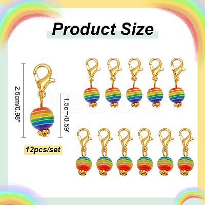 12Pcs Round Stripe Resin Pendant Stitch Markers HJEW-AB00724-1