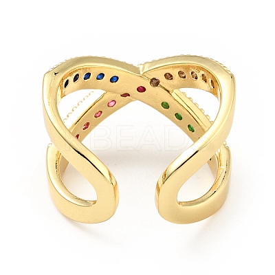 Cubic Zirconia Criss Cross Open Cuff Ring RJEW-E046-23G-01-1