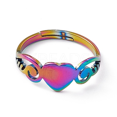 Ion Plating(IP) 201 Stainless Steel Heart Adjustable Ring for Women RJEW-K242-01M-1