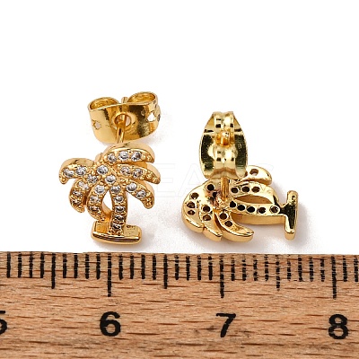 Brass Micro Pave Clear Cubic Zirconia Stud Earrings EJEW-D328-04G-05-1
