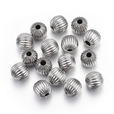 Tarnish Resistant 304 Stainless Steel Corrugated Beads STAS-P218-24-10mm-1