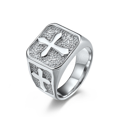 Square with Cross Pattern 304 Stainless Steel Finger Rings for Men FS-WGAC6B1-01-1