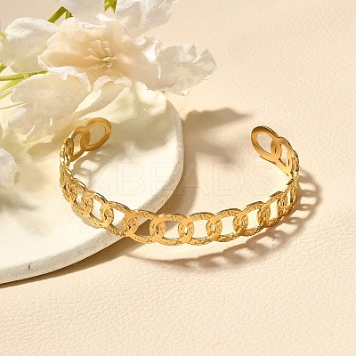 304 Stainless Steel Open Cuff Bangles for Women LS-BJEW-Z083-02G-06-1