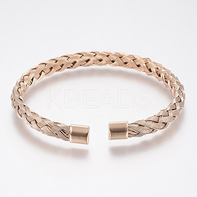 304 Stainless Steel Cuff Bangles Torque Bangles BJEW-H570-27RG-1