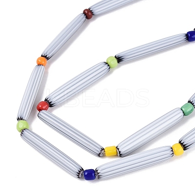 Handmade Millefiori Glass Lampwork Strip Beads Strands LA-N047-01I-1