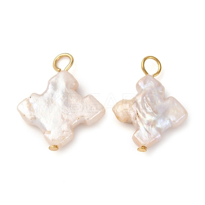 Natural Baroque Keshi Pearl Cross Pendants PALLOY-JF04209-01-1
