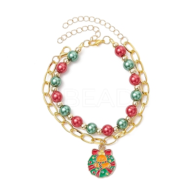 5Pcs 5 Styles Christmas Alloy Enamel Multi-strand Bracelets for Women BJEW-JB12079-1