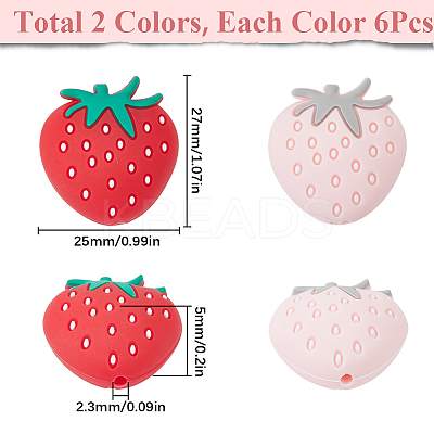 12Pcs 2 Colors Strawberry Food Grade Eco-Friendly Silicone Focal Beads SIL-SC0002-31-1