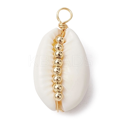 5Pcs Natural Cowrie Shell Copper Wire Wrapped Pendants PALLOY-JF02277-01A-1