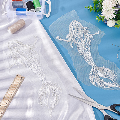 2Pcs Mermaid Computerized Embroidery Cloth Sew On Sequins Patches PATC-BC0001-01-1