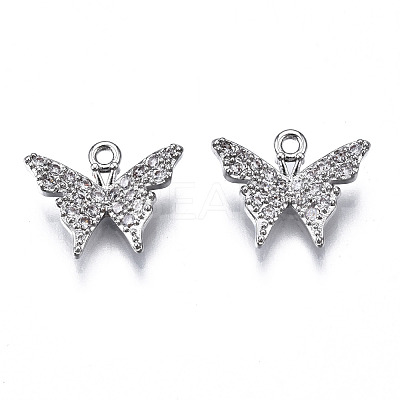 Brass Micro Pave Clear Cubic Zirconia Charms ZIRC-S069-022P-1