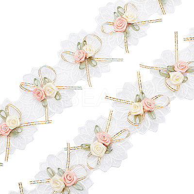 b 2 Yards Embroidery Polyester Flower Lace Trim Ribbon OCOR-GF0001-96-1