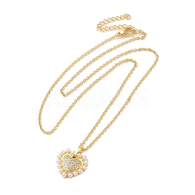 Brass Micro Pave Clear Cubic Zirconia Heart Pendant Necklaces for Women LS-NJEW-K381-05G-1