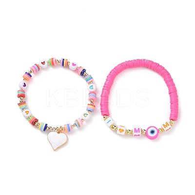 Word I Love Mom Acrylic Beaded Bracelet Sets for Mother's Day BJEW-JB09044-1