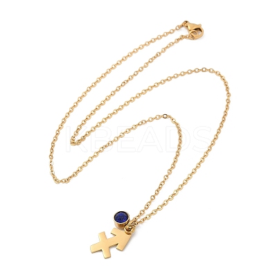 304 Stainless Steel Glass Drill Birth Stone Constellation Pendant Necklaces LS-STAS-D305-08G-I-1