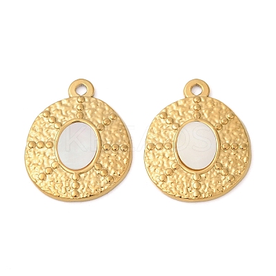 304 Stainless Steel Natural White Shell Pendants STAS-L288-05G-02-1