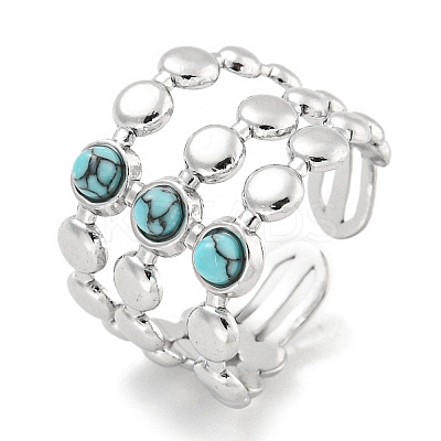 304 Stainless Steel Synthetic Turquoise Cuff Rings G-Z056-05P-03-1
