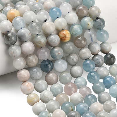 Natural Aquamarine Beads Strands G-F591-29B-10mm-01-1