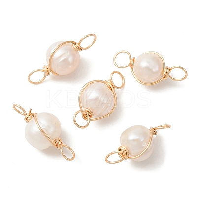 Natural Cultured Freshwater Pearl Connector Charms PALLOY-YW0001-39-1