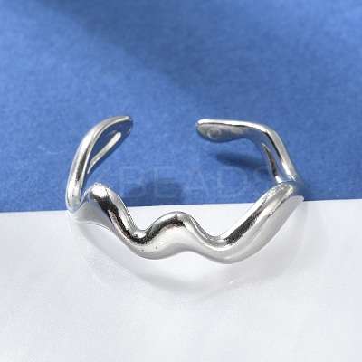 Non-Tarnish 304 Stainless Steel Wave Open Cuff Ring for Women LS-RJEW-C040-02P-1