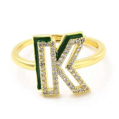 Mixed Color Enamel Initial Letter Adjustable Ring with Clear Cubic Zirconia RJEW-P045-01G-K-1