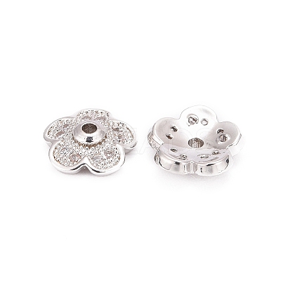 5-Petal Brass Micro Pave Clear Cubic Zirconia Bead Caps X-ZIRC-P001-31P-1